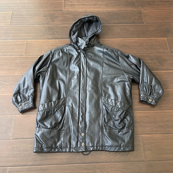 VTG Wilson’s Leather Men's Parka Zip Jacket Removable Hood Black Size XL